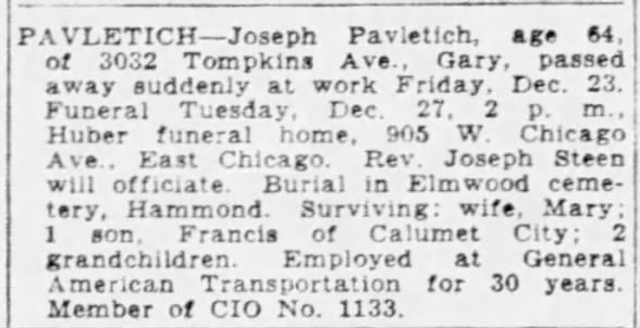 Obit Joseph Paavletich